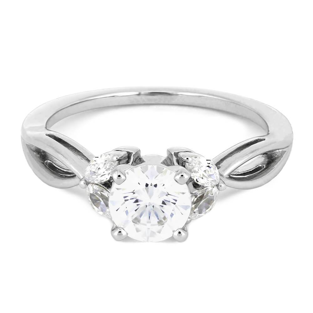 Round Cut Moissanite and Diamond Engagement Ring in White Gold-ST676-3M - Jewelry by Johan