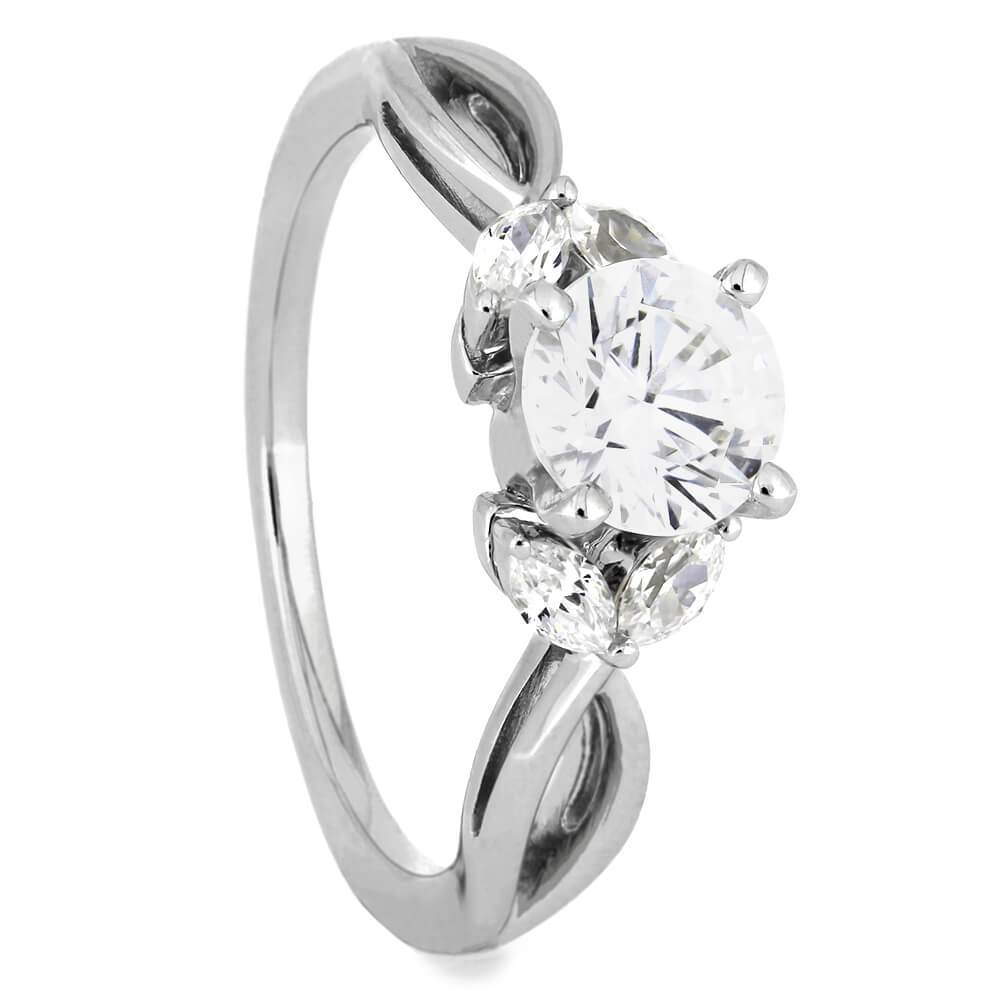 Round Cut Moissanite and Diamond Engagement Ring in White Gold-ST676-3M - Jewelry by Johan