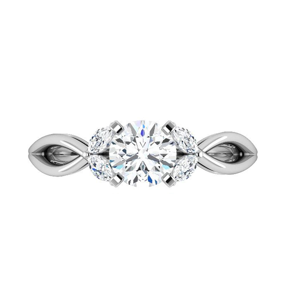 Round Cut Moissanite and Diamond Engagement Ring in White Gold-ST676-3M - Jewelry by Johan