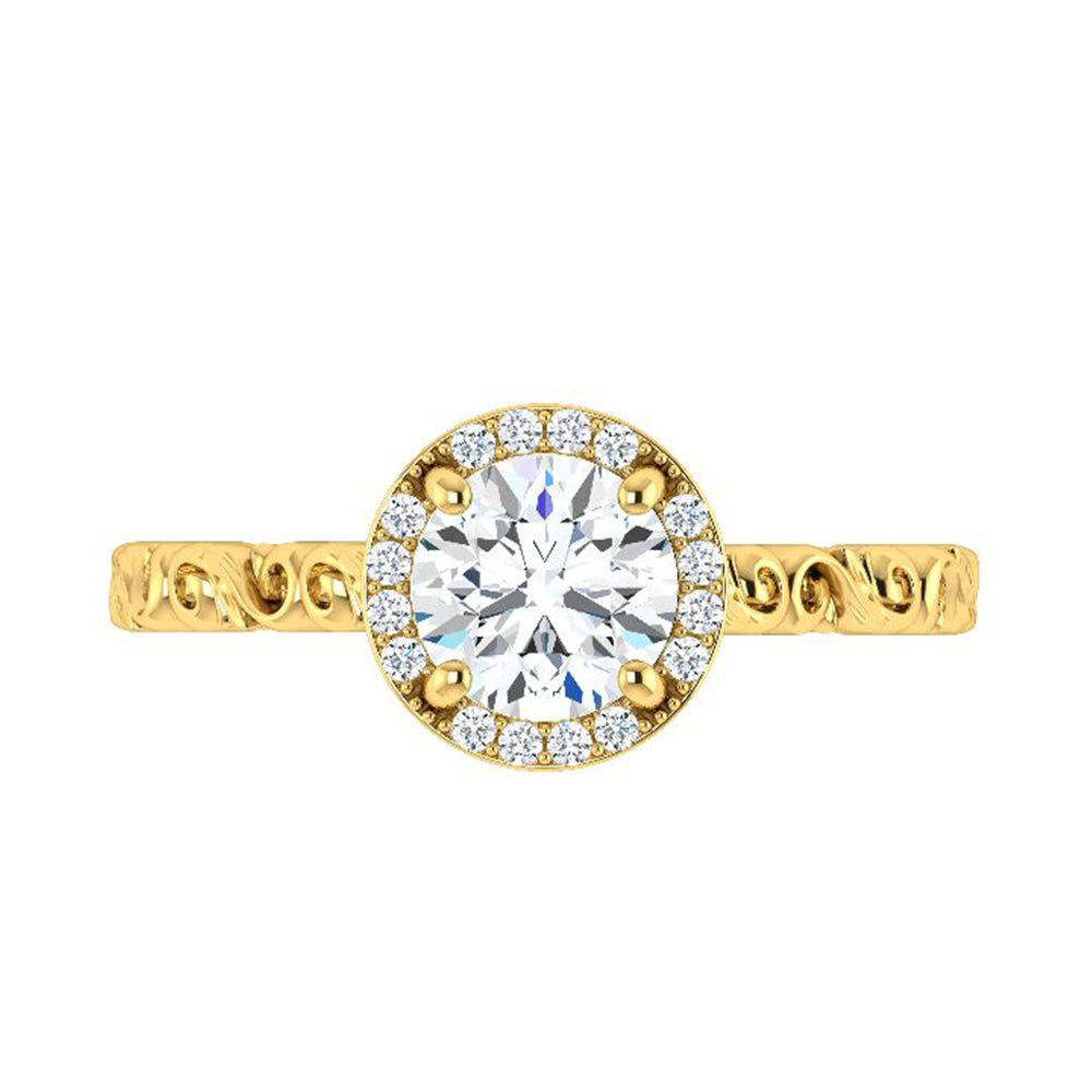 Gold Moissanite Halo Engagement Ring With Swirled Band-ST699-25M - Jewelry by Johan