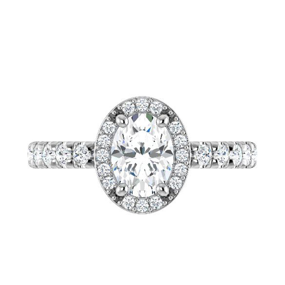 Oval Cut Diamond Halo Engagement Ring-ST706-29D - Jewelry by Johan