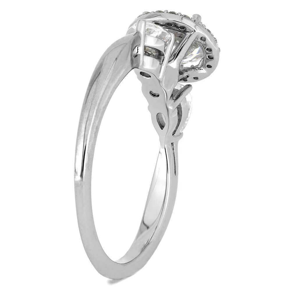 White Gold Moissanite Halo Engagement Ring With Diamond Accents-ST711-25M - Jewelry by Johan