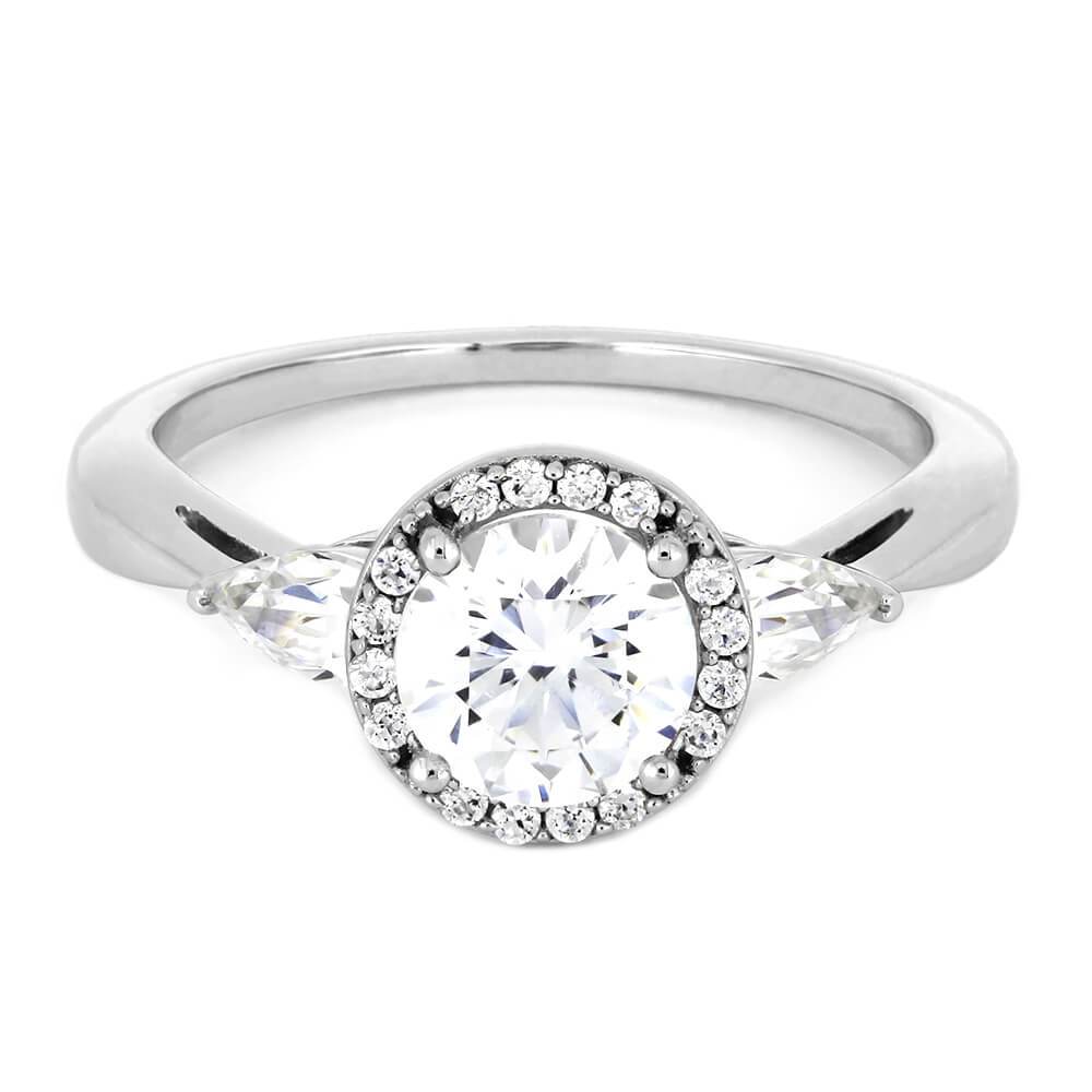 White Gold Moissanite Halo Engagement Ring With Diamond Accents-ST711-25M - Jewelry by Johan