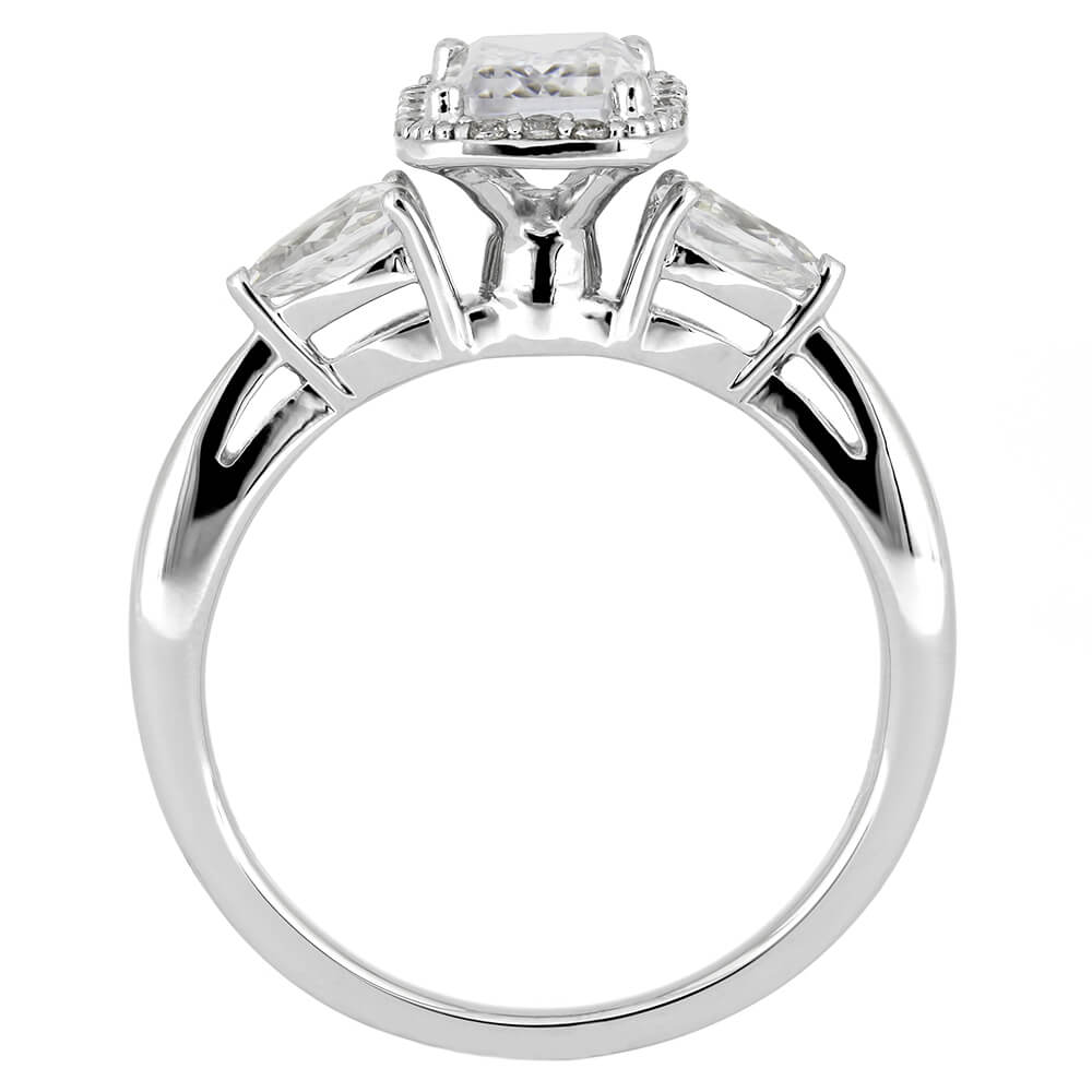 Emerald Cut Moissanite Halo Engagement Ring With Diamond Accents-ST711-27M - Jewelry by Johan