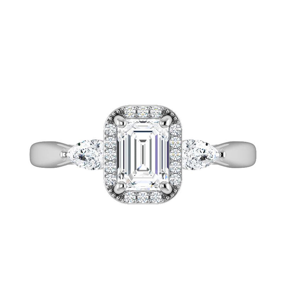 Emerald Cut Moissanite Halo Engagement Ring With Diamond Accents-ST711-27M - Jewelry by Johan