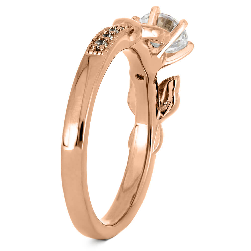 Gold Moissanite Engagement Ring With Leaf Accented Band-ST733-8M - Jewelry by Johan