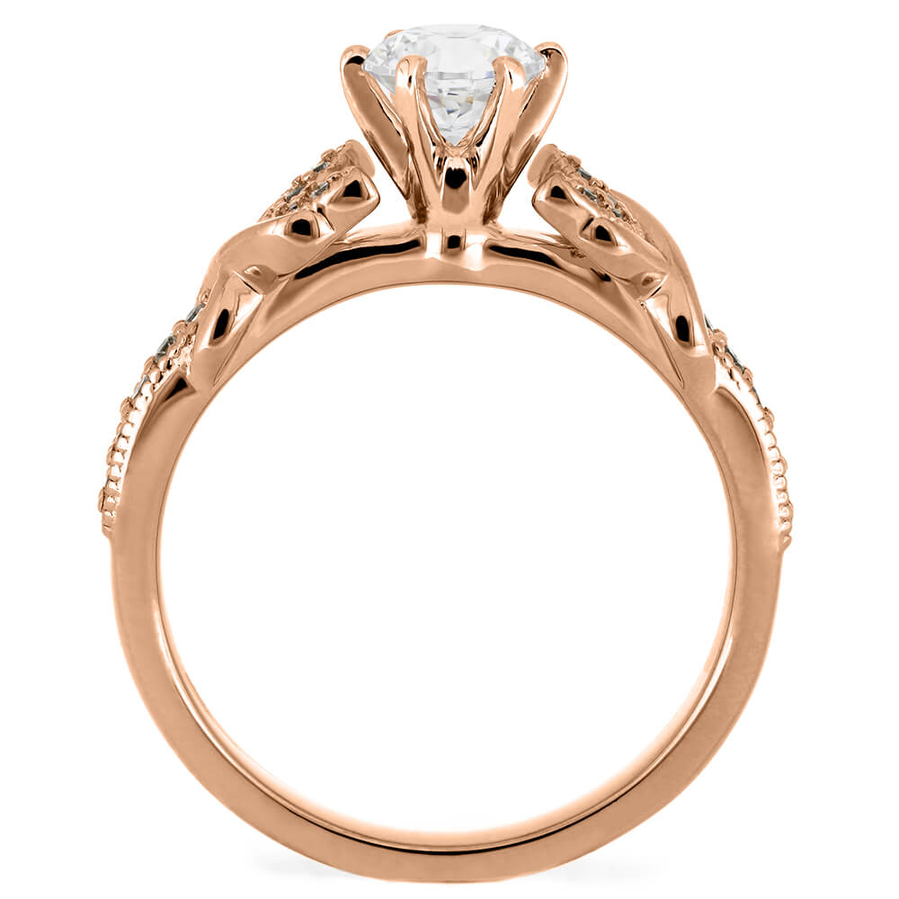 Gold Moissanite Engagement Ring With Leaf Accented Band-ST733-8M - Jewelry by Johan