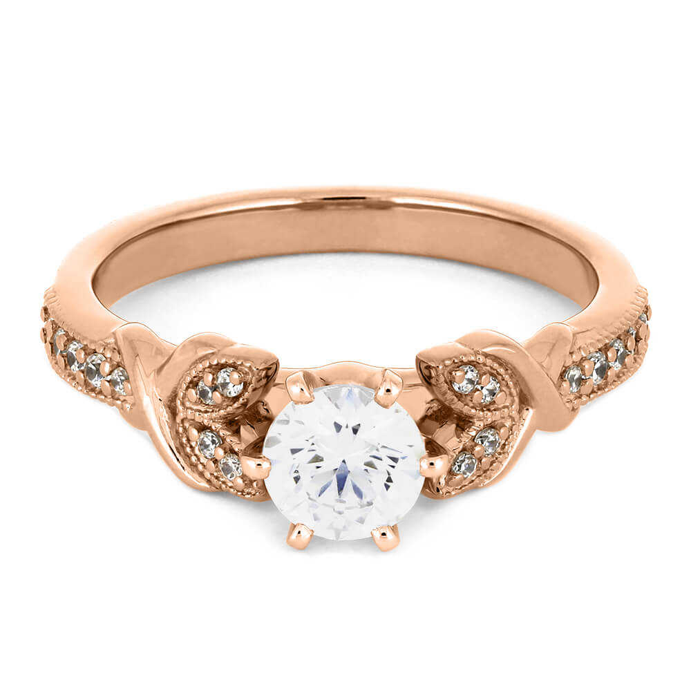 Gold Moissanite Engagement Ring With Leaf Accented Band-ST733-8M - Jewelry by Johan