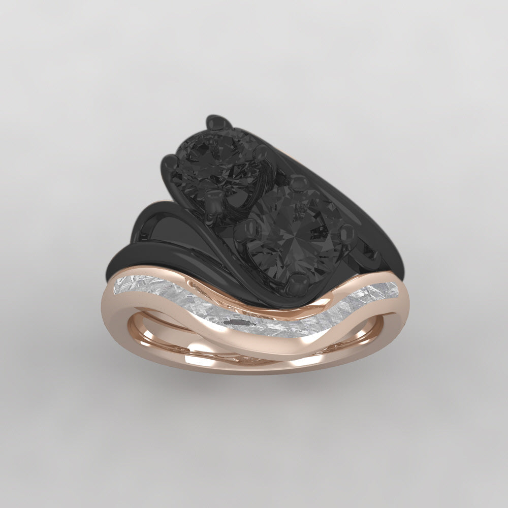 Custom Curved Wedding Band With Meteorite