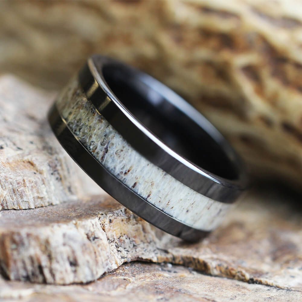 Antler & Black Ceramic Men's Wedding Band