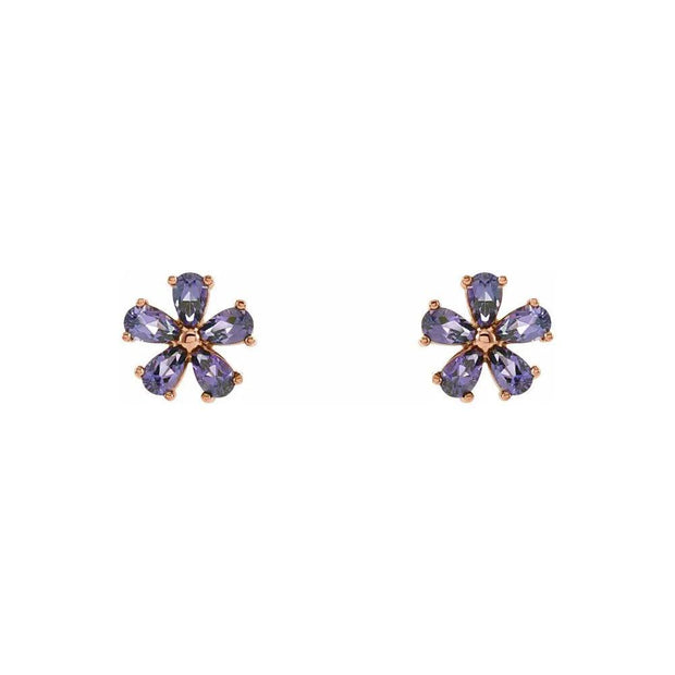 Natural Amethyst Tiny Flower Stud Earrings