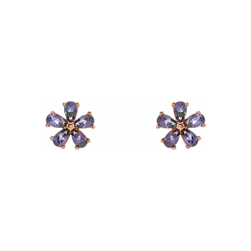 Natural Amethyst Tiny Flower Stud Earrings