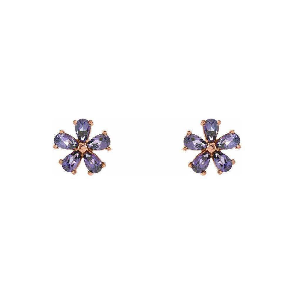 Natural Amethyst Tiny Flower Stud Earrings