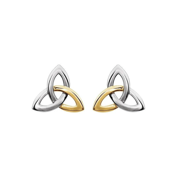 White & Yellow Gold Celtic-Inspired Trinity Stud Earrings