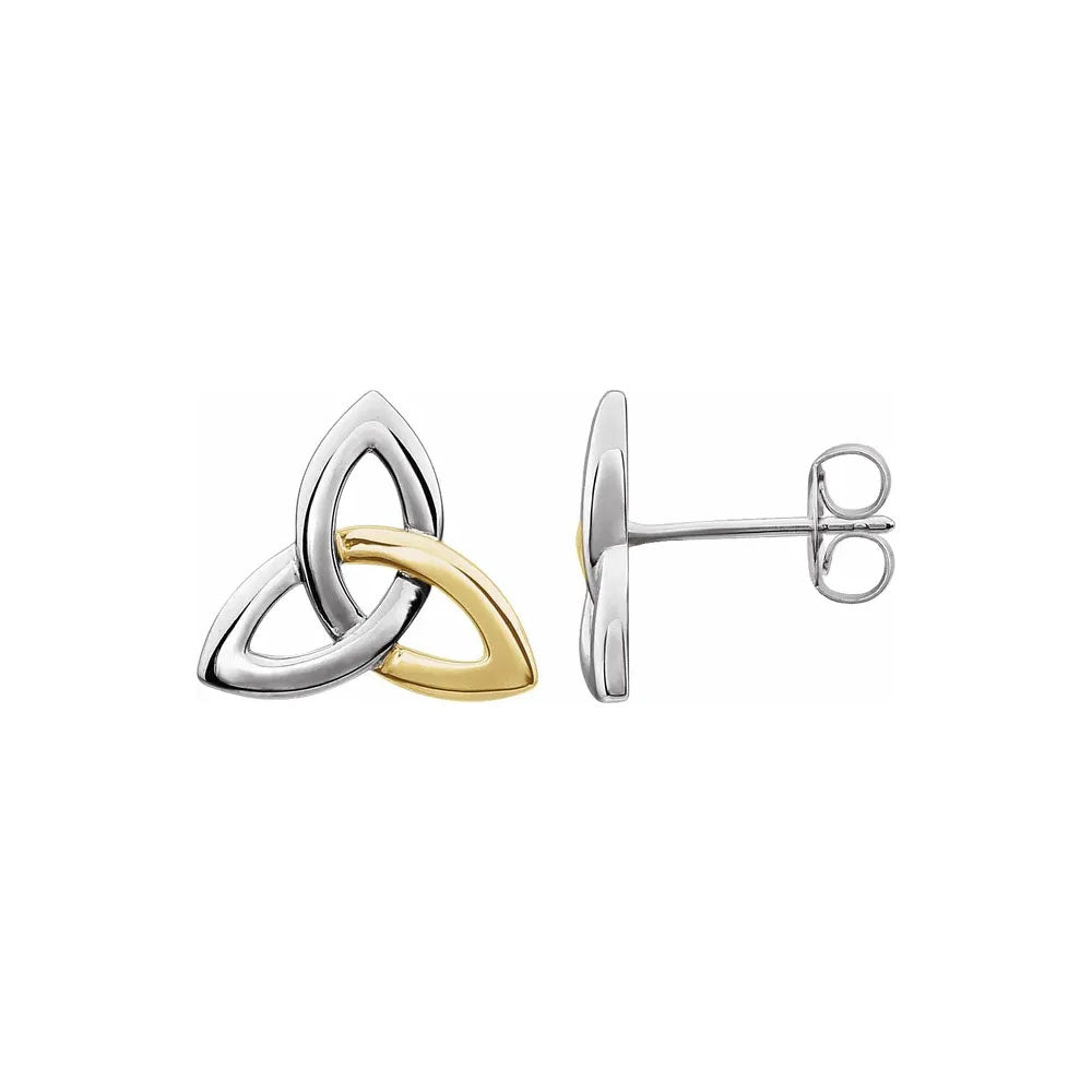 White & Yellow Gold Celtic-Inspired Trinity Stud Earrings
