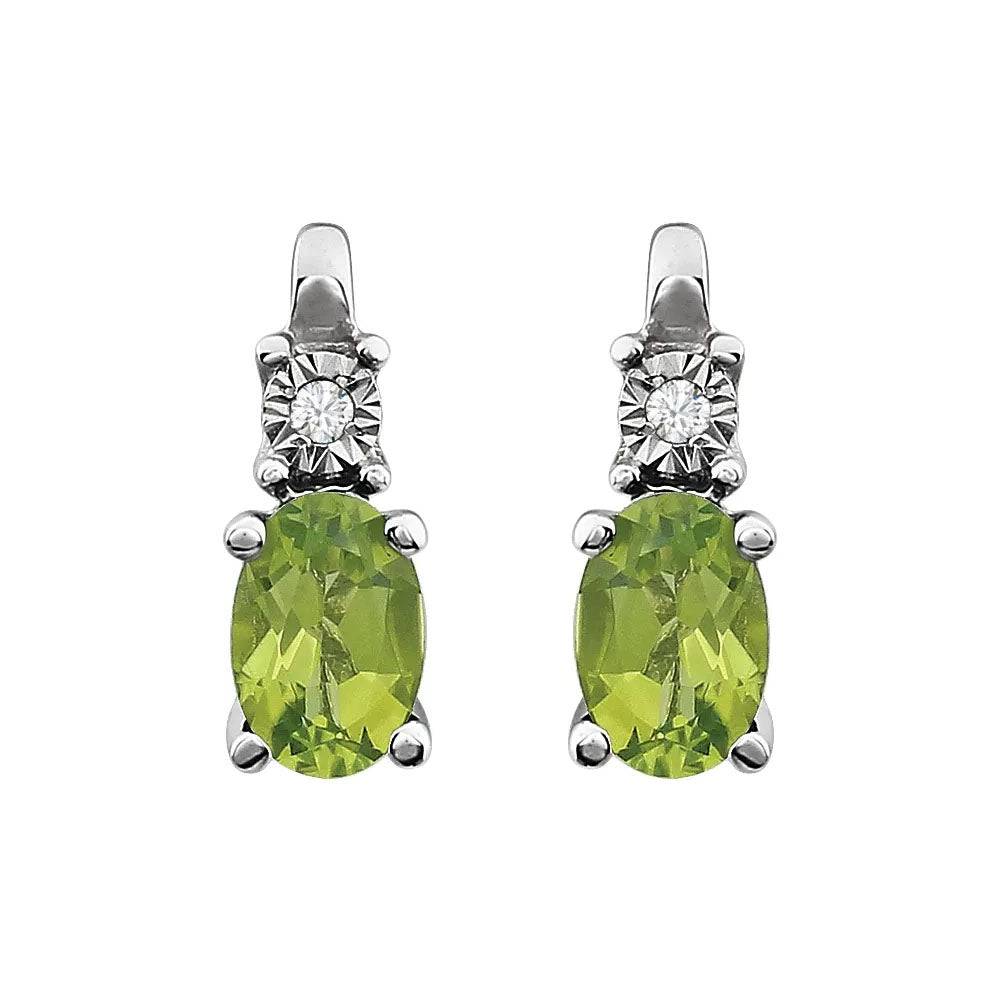 Natural Peridot & Natural Diamond Stud Earrings