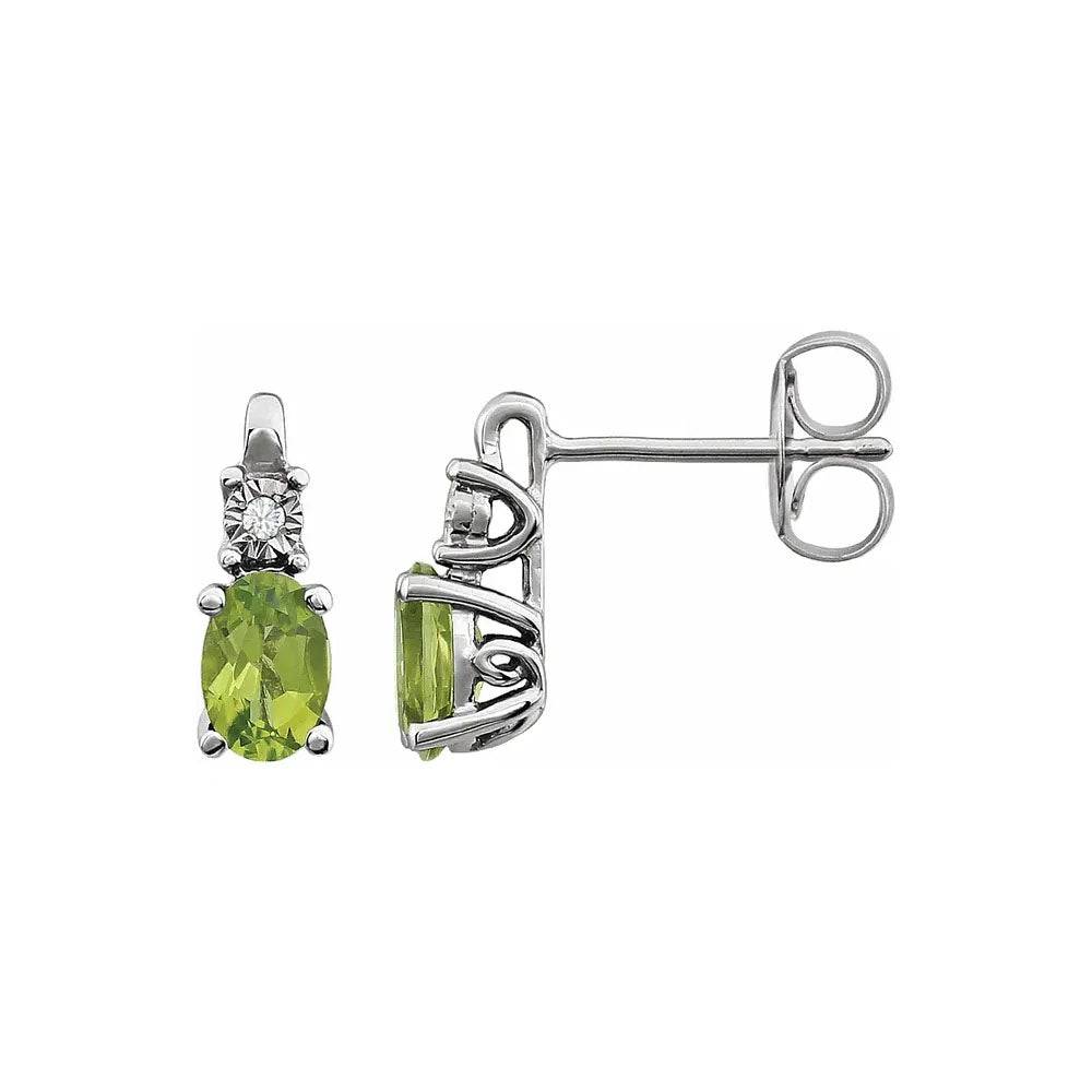 Natural Peridot & Natural Diamond Stud Earrings