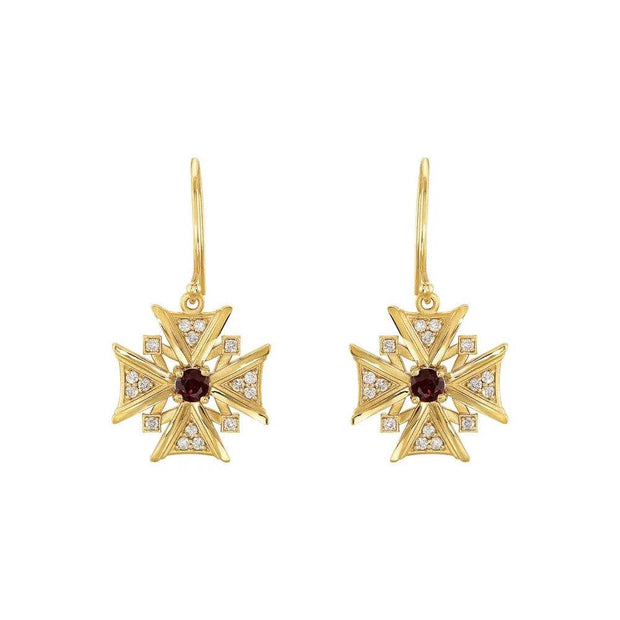 Natural Mozambique Garnet & Natural Diamond Dangle Earrings