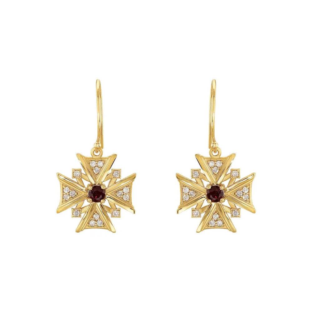 Natural Mozambique Garnet & Natural Diamond Dangle Earrings