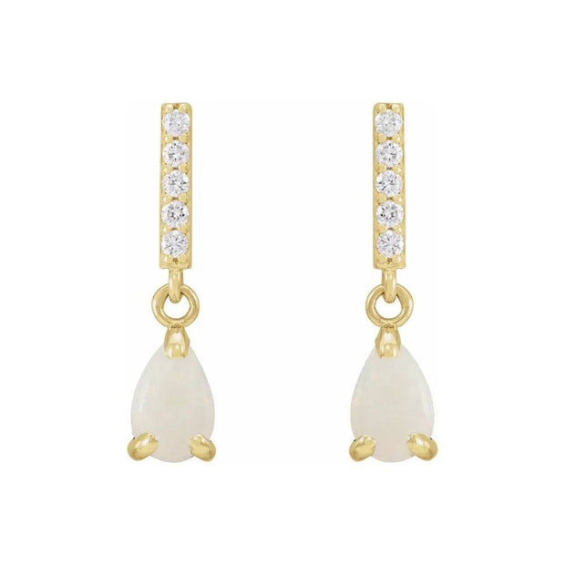 Natural White Opal & Natural Diamond Dangle Earrings