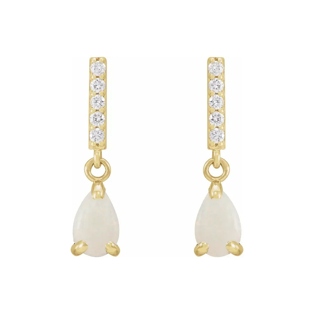 Natural White Opal & Natural Diamond Dangle Earrings