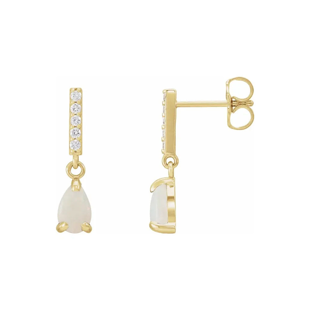 Natural White Opal & Natural Diamond Dangle Earrings