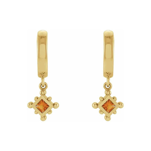 Natural Citrine Beaded Bezel-Set Hoop Earrings
