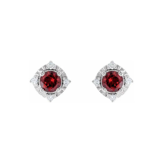 Natural Mozambique Garnet & Natural Diamond Halo Earrings