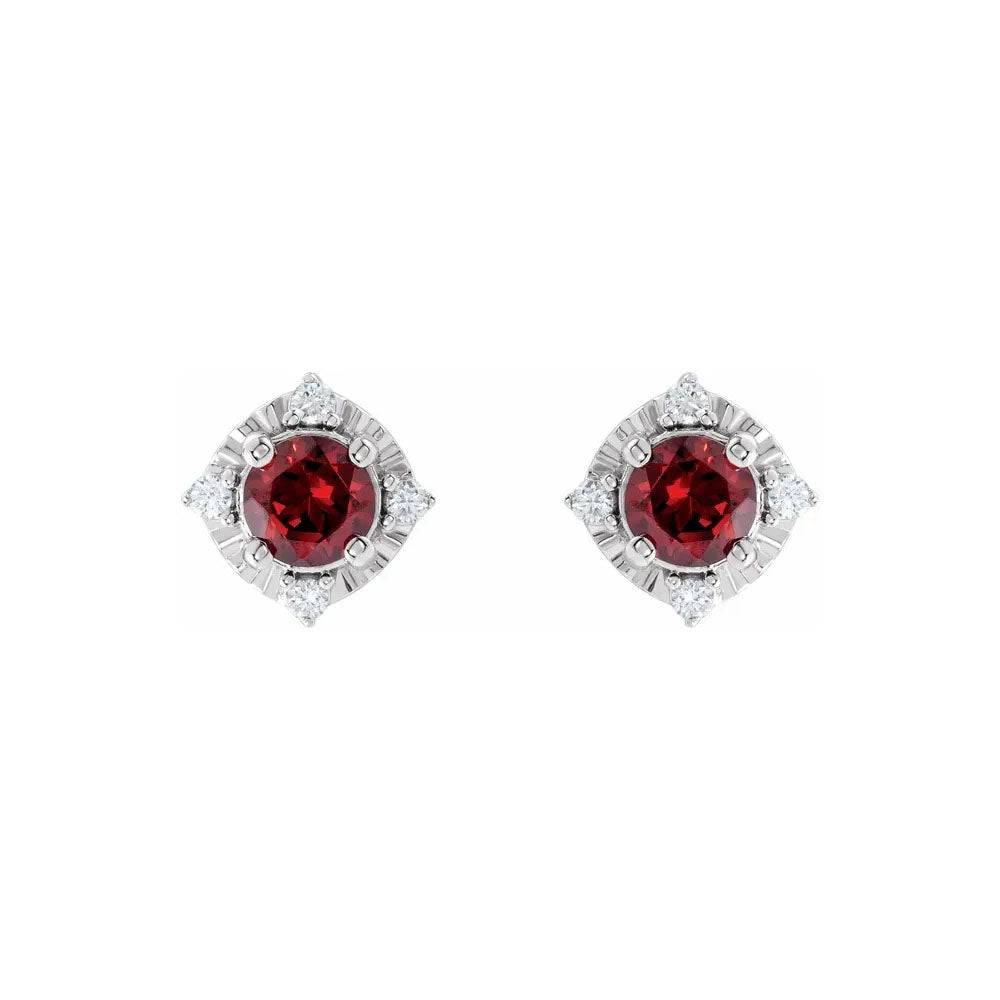 Natural Mozambique Garnet & Natural Diamond Halo Earrings