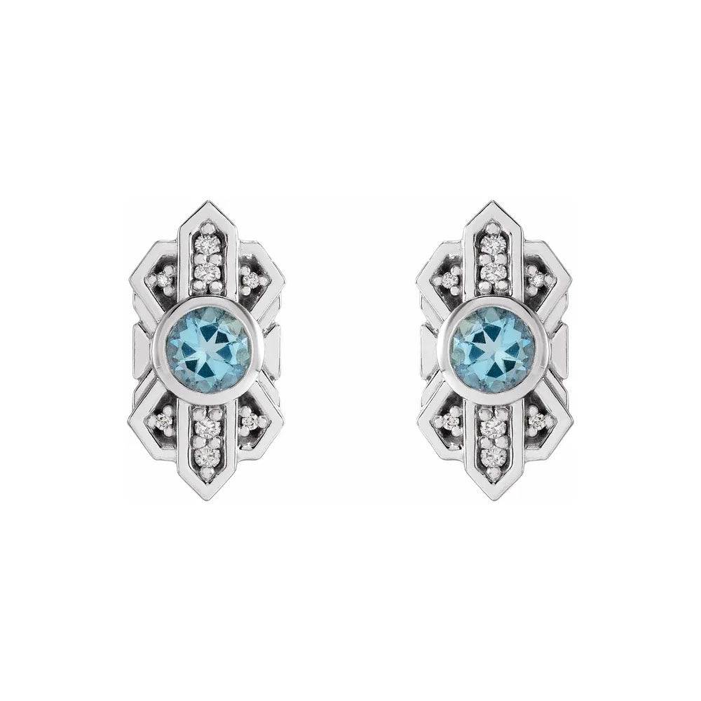 Natural Aquamarine & Natural Diamond Stud Earrings