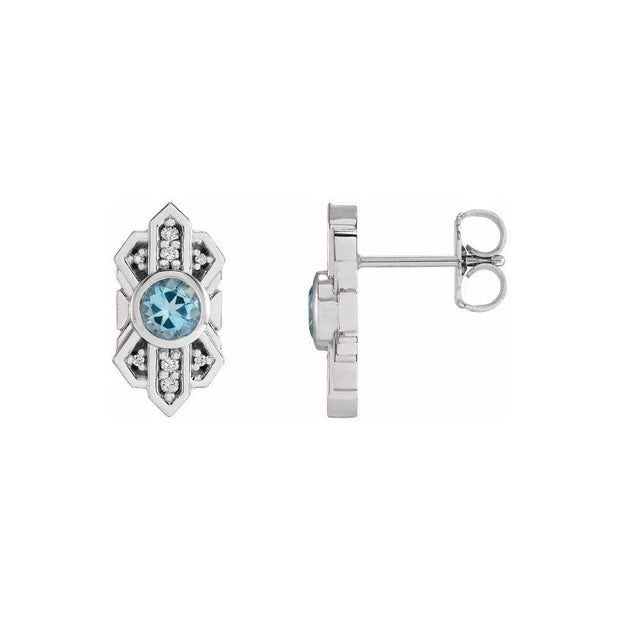 Natural Aquamarine & Natural Diamond Stud Earrings