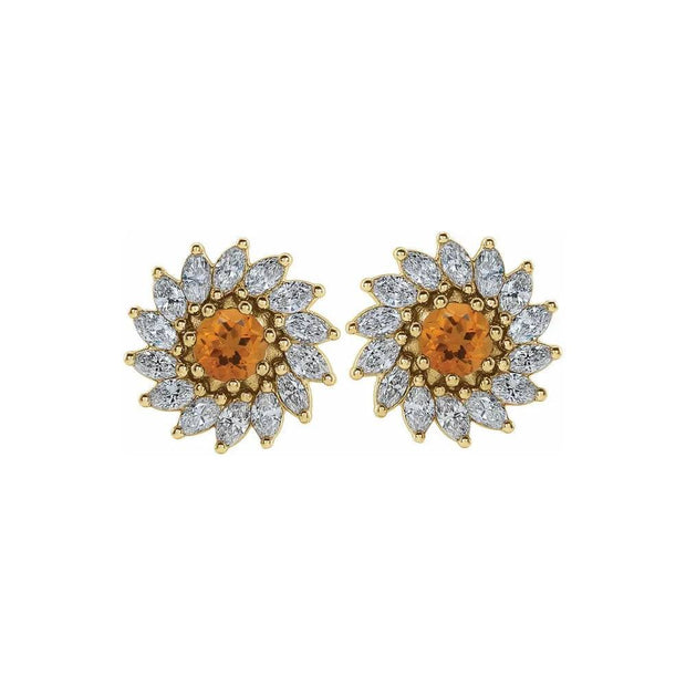 Natural Citrine & Natural Diamond Stud Earrings