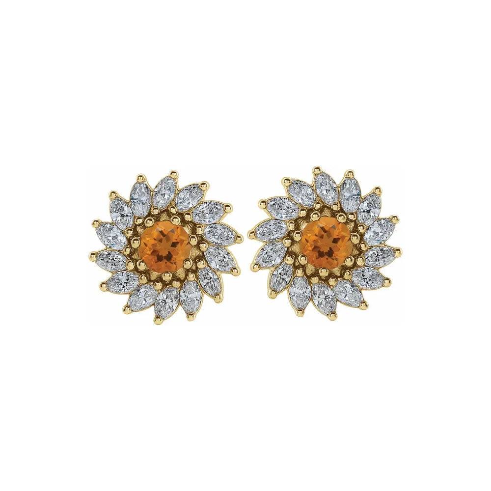 Natural Citrine & Natural Diamond Stud Earrings
