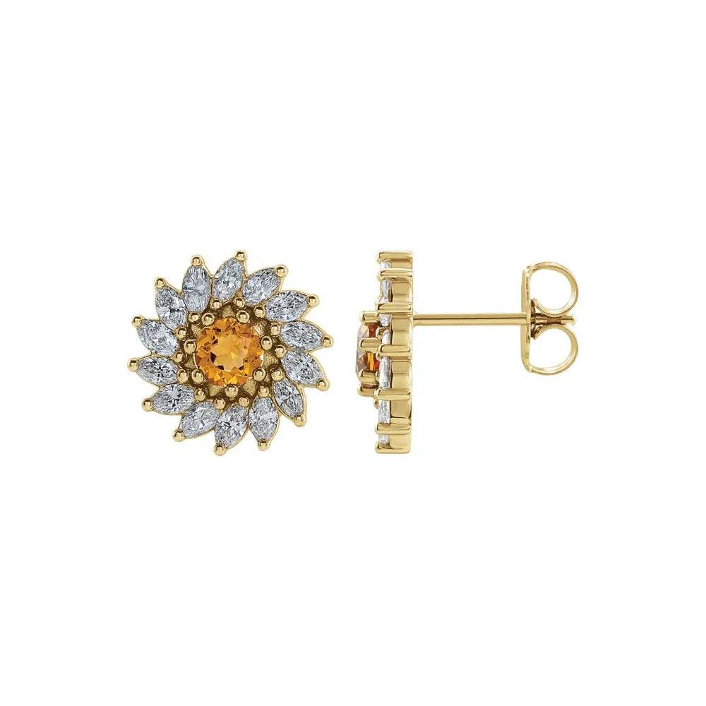 Natural Citrine & Natural Diamond Stud Earrings