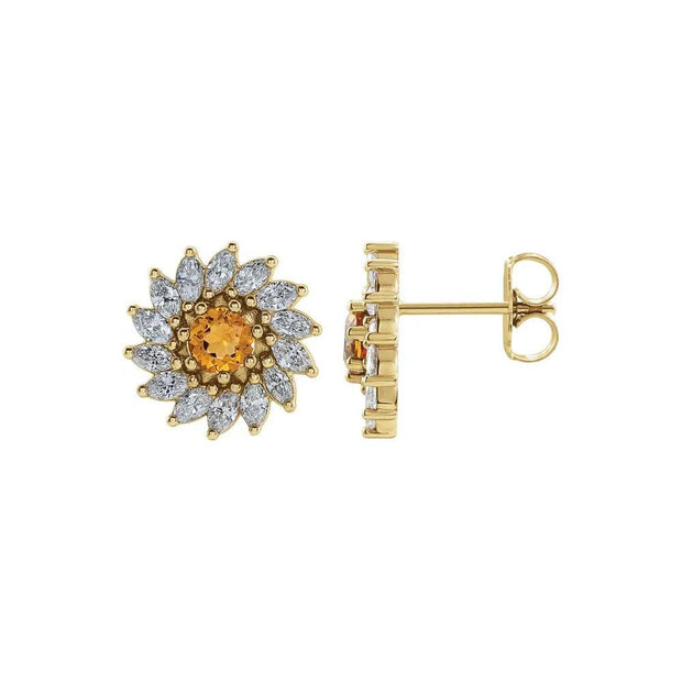Natural Citrine & Natural Diamond Stud Earrings