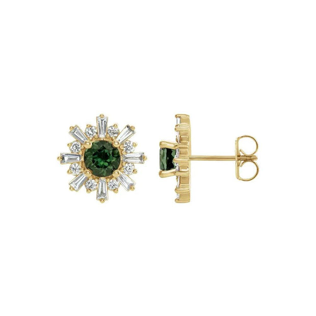 Natural Green Tourmaline & Natural Diamond Stud Earrings