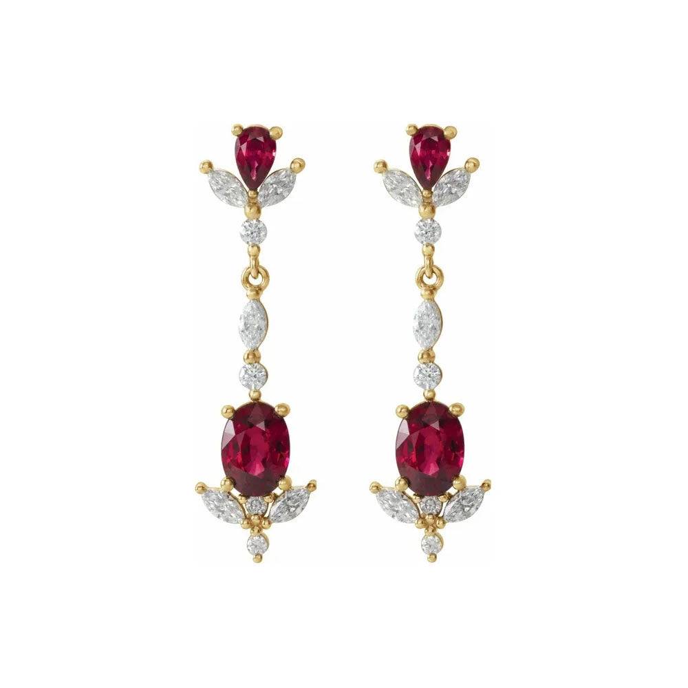 Natural Ruby & Natural Diamond Dangle Earrings