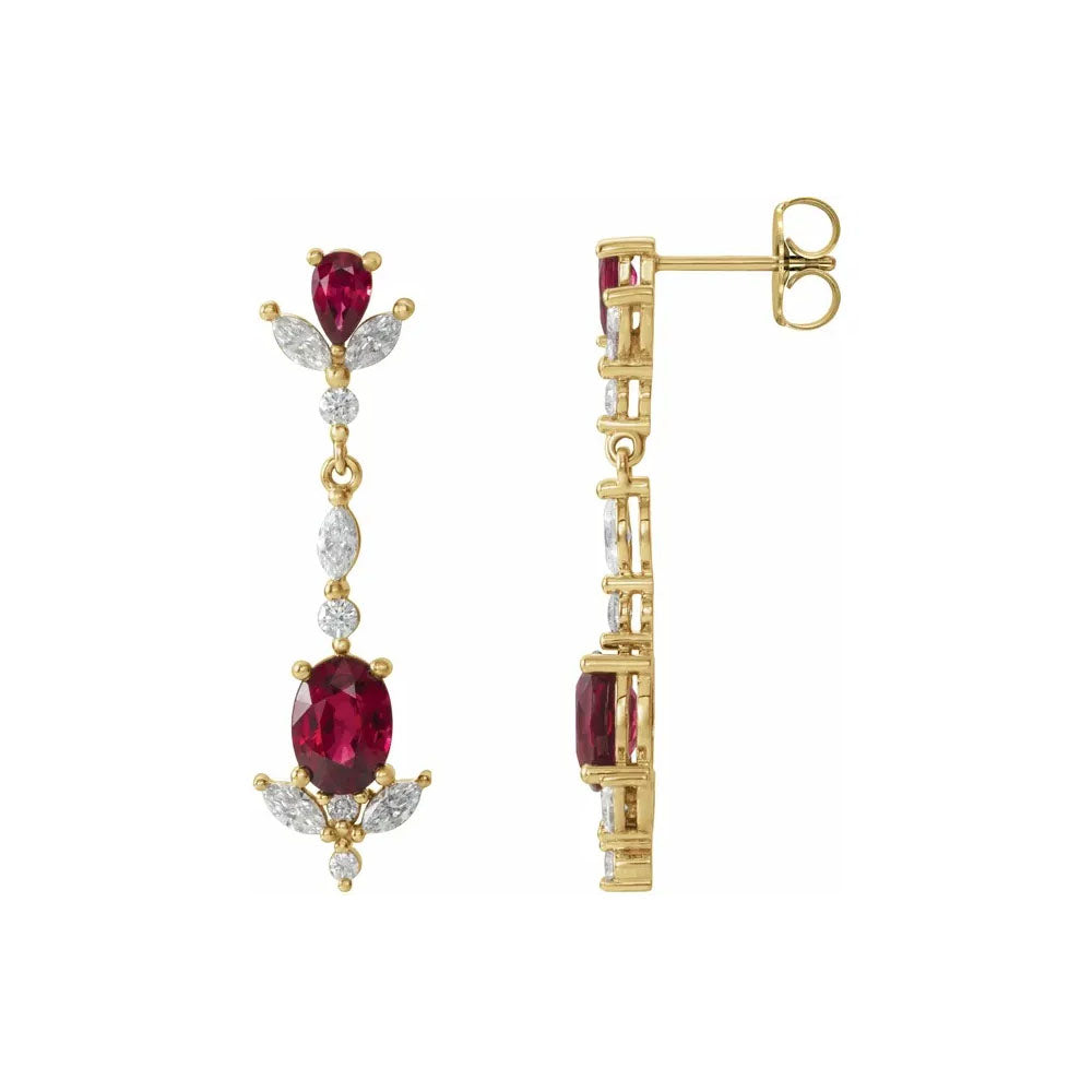 Natural Ruby & Natural Diamond Dangle Earrings
