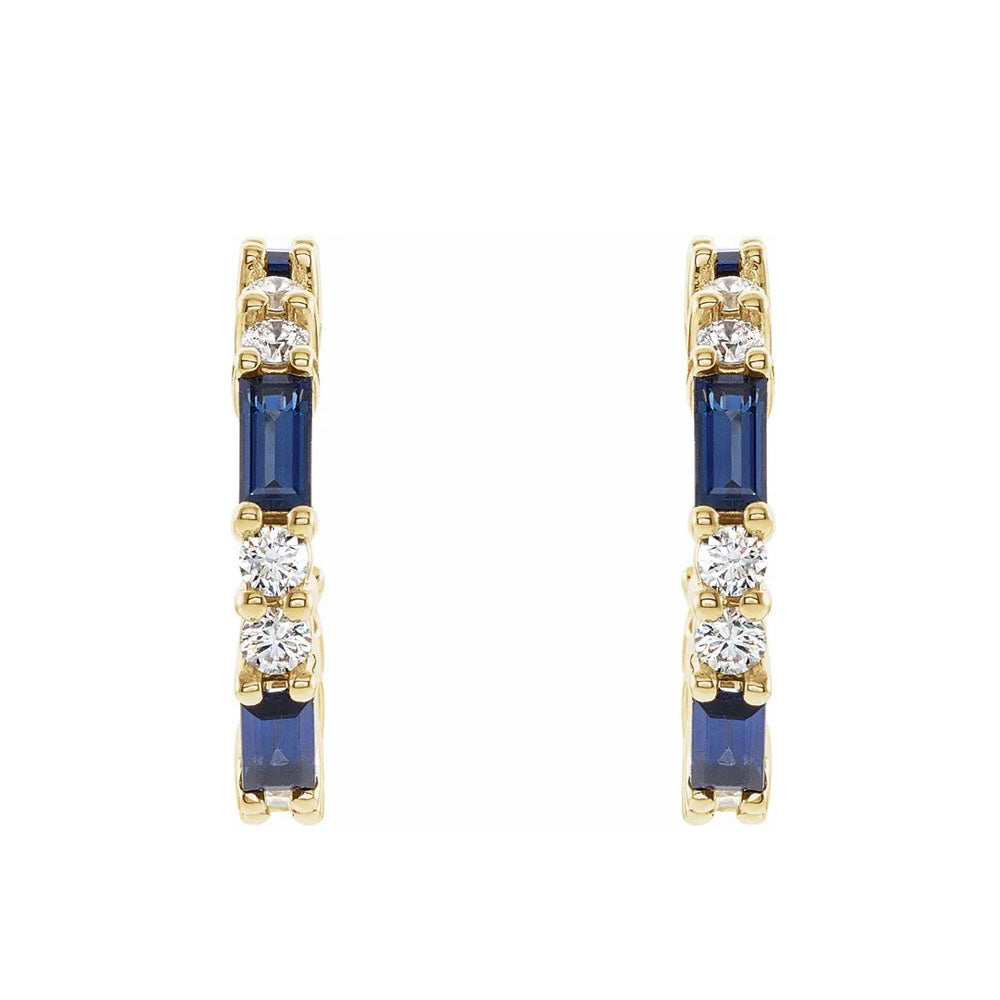 Natural Blue Sapphire & Natural Diamond Hoop Earrings