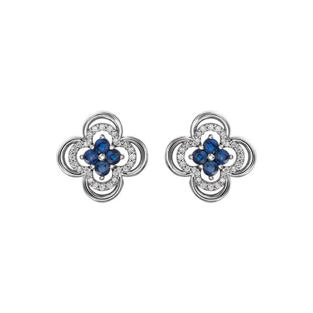 Natural Blue Sapphire & Natural Diamond Clover Stud Earrings