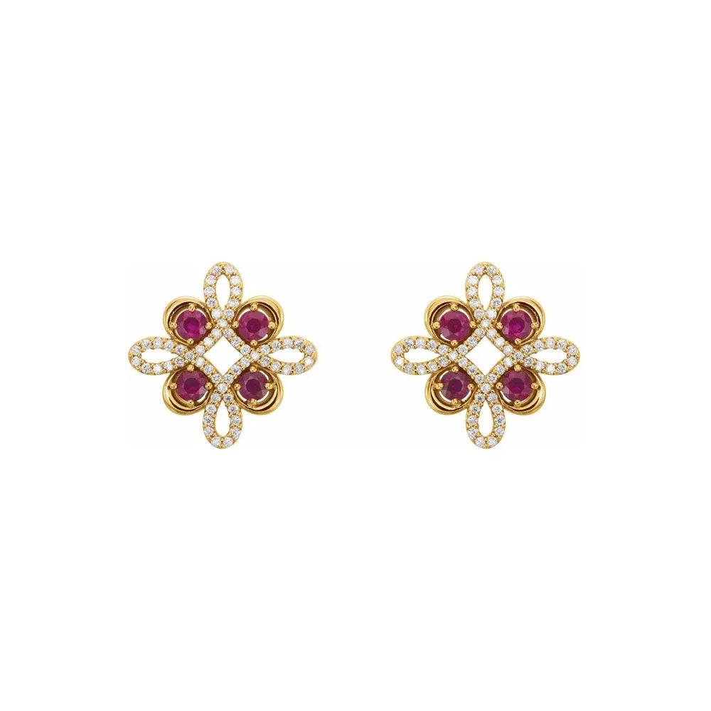 Natural Ruby & Natural Diamond Stud Earrings