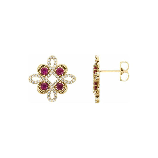 Natural Ruby & Natural Diamond Stud Earrings