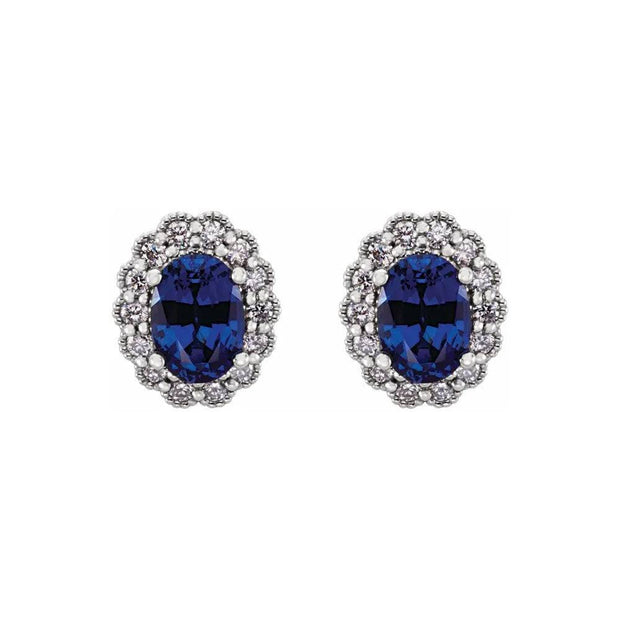 Lab-Grown Blue Sapphire & Natural Diamond Stud Earrings