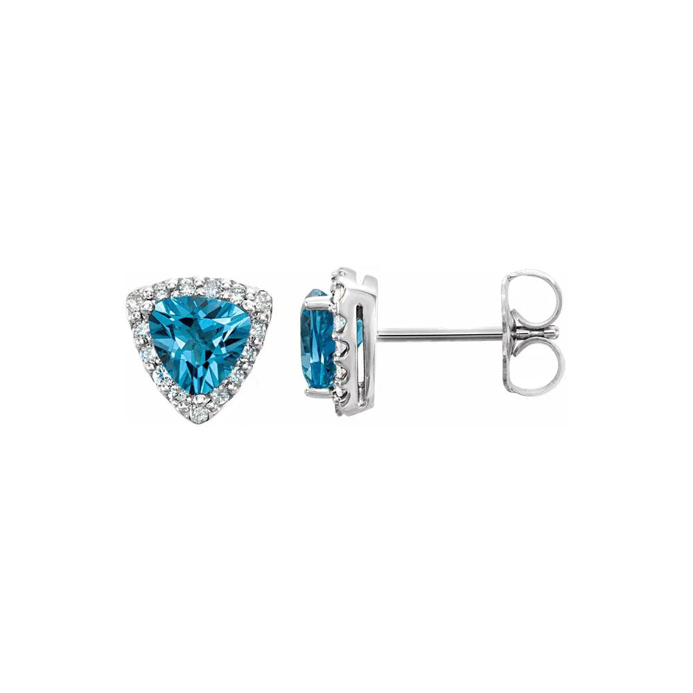 Natural Swiss Blue Topaz & Natural Diamond Stud Earrings