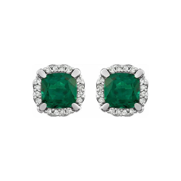 Lab-Grown Emerald & Natural Diamond Stud Earrings