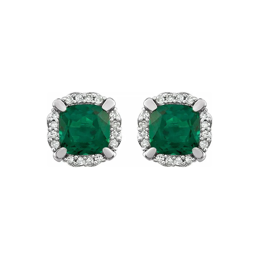 Lab-Grown Emerald & Natural Diamond Stud Earrings