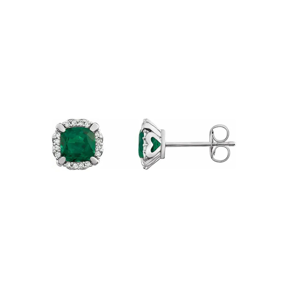 Lab-Grown Emerald & Natural Diamond Stud Earrings