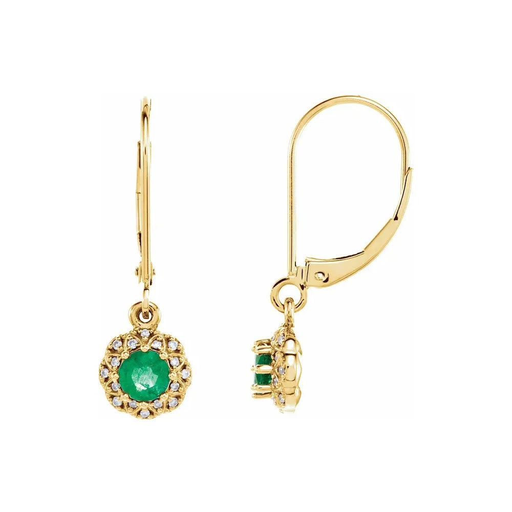 Natural Emerald & Natural Diamond Dangle Earrings