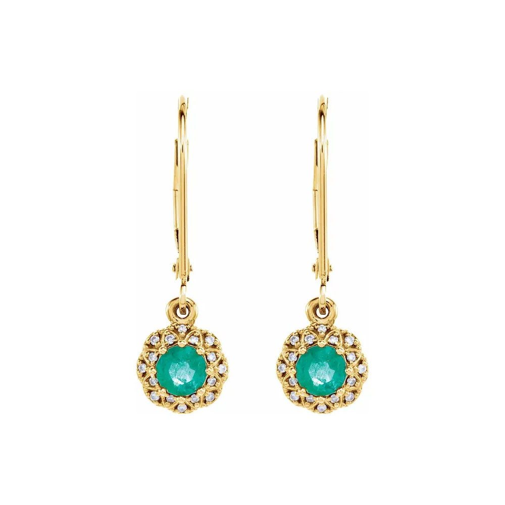 Natural Emerald & Natural Diamond Dangle Earrings