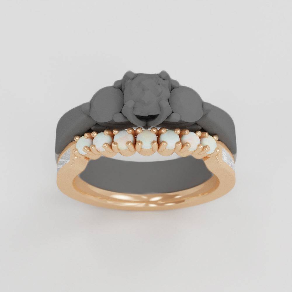 Custom Wedding Band With Opal & Meteorite - Jewelry by Johan